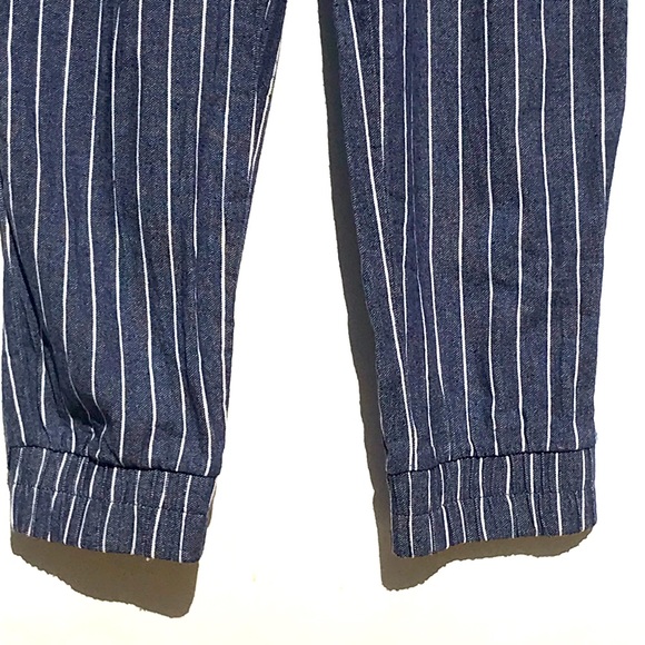 37. ANTHROPOLOGIE x DREW Women’s Navy and White striped jogger jumpsuit size xs